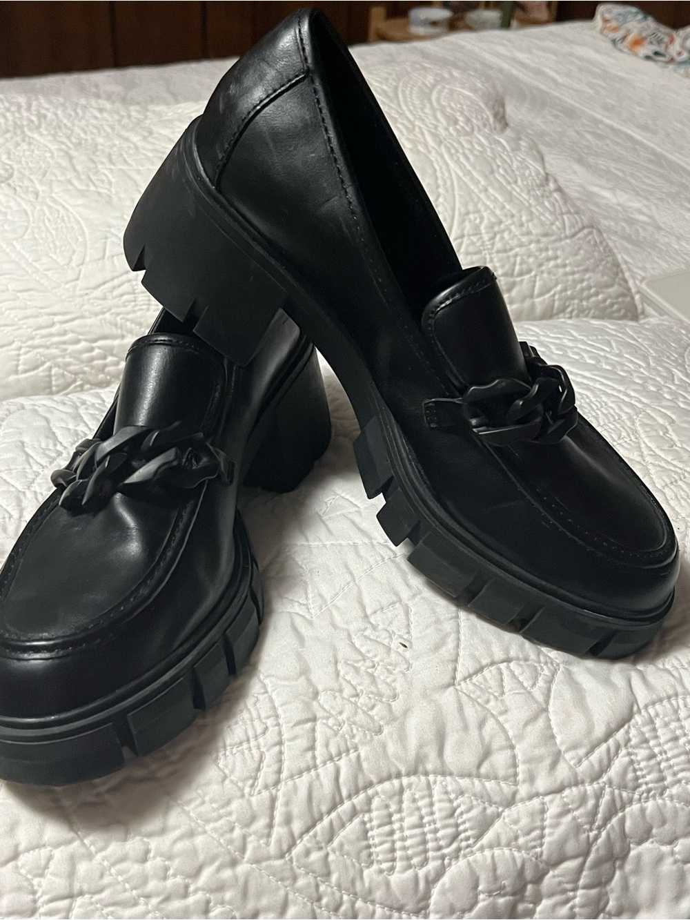 Madden Girl Black Chunky Chain Loafer Mules
